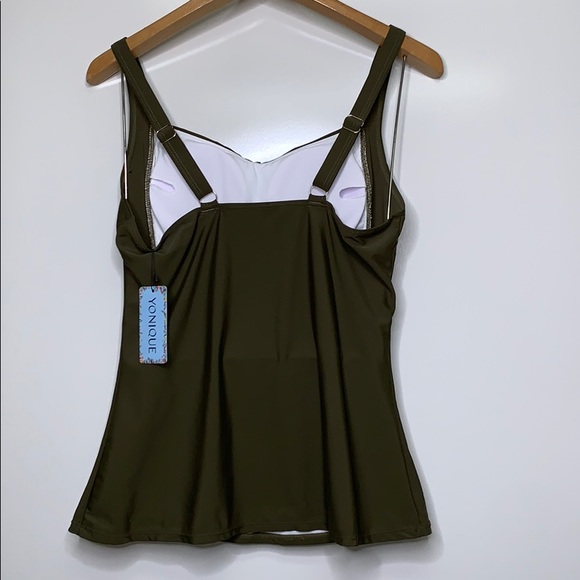 NWT YONIQUE Olive Ruched Twist Tankini Swim Top - Picture 8 of 15